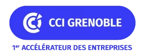 LOGO - CCI Grenoble Logo de la chambre de commerce et d'industrie (CCI) de Grenoble, 1er accélérateur des entreprises, adhérente du GETH, version bleu et blanc