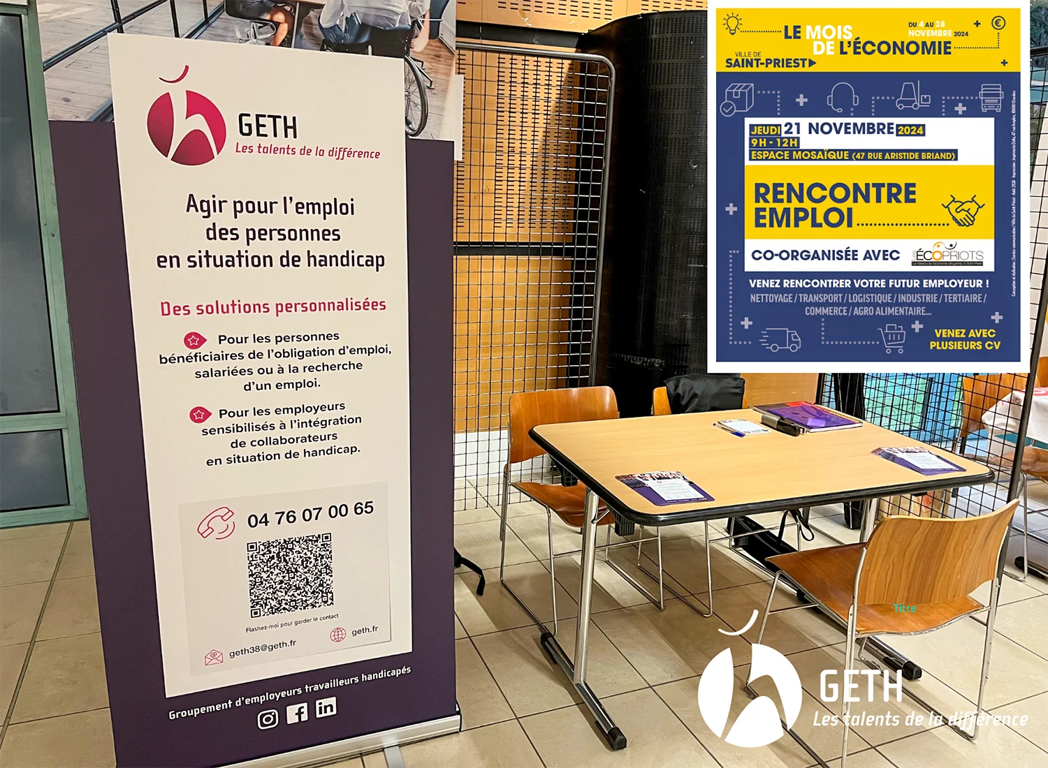Semaine européenne pour l'emploi des personnes handicapées (SEEPH) 2024 - stand du GETH à au salon Rencontre Emploi à Saint-Priest